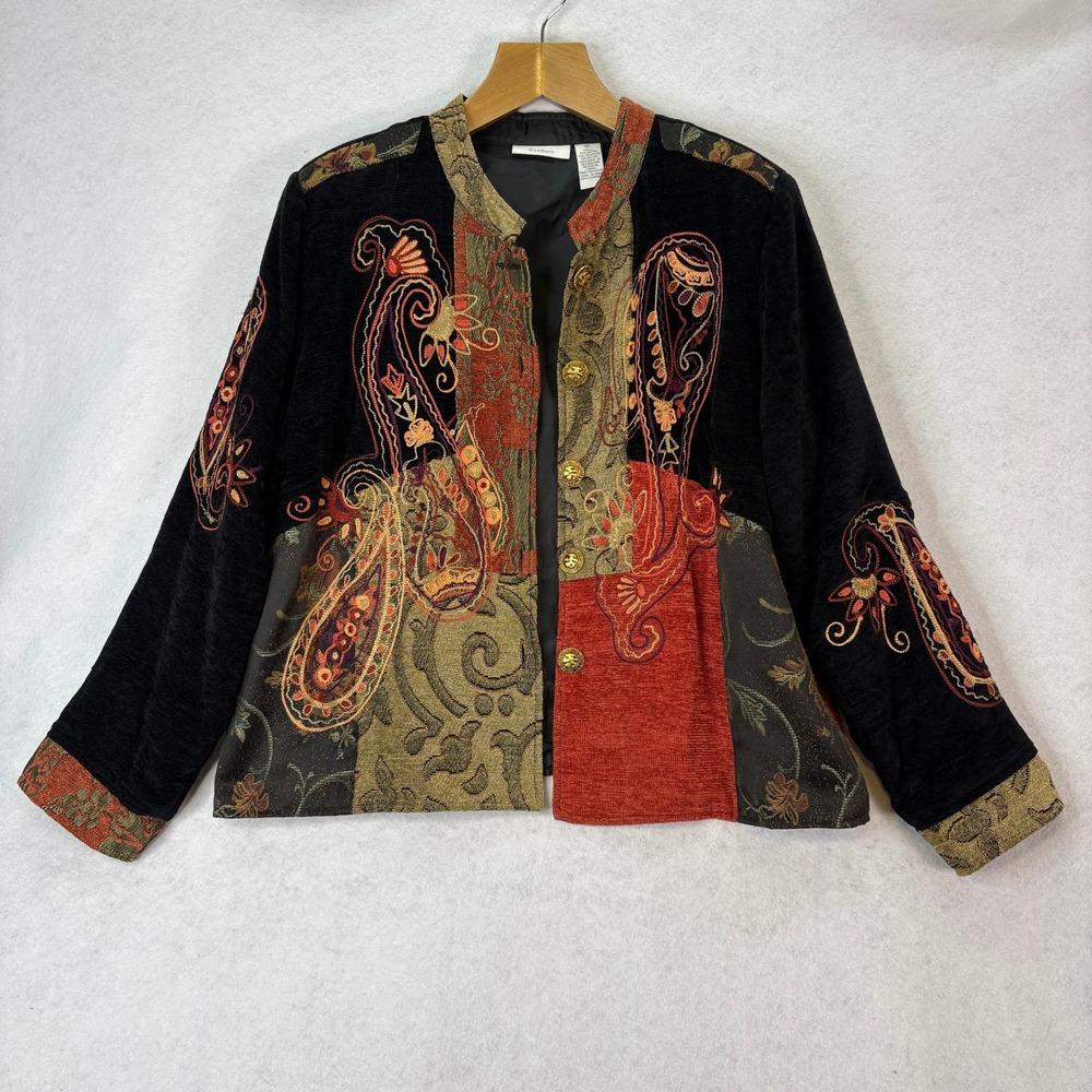Dressbarn Paisley Tapestry Embroidered Patchwork Jacket Women XL Boho Artsy